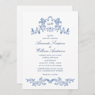 Eleganter Baroque Dusty Blue Classy Wedding Einladung