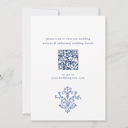 Eleganter Baroque Dusty Blue Classy Wedding QR Cod Einladung (Rückseite)
