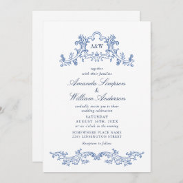 Eleganter Baroque Dusty Blue Classy Wedding QR Cod Einladung