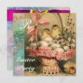 ELEGANTER BASKET,KIKEN,BLUME UND OSTEREIER EINLADUNG (Vorne/Hinten)