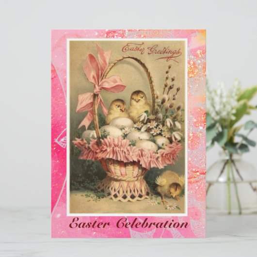 ELEGANTER BASKET,KIKEN,BLUME UND OSTEREIER EINLADUNG (Stehend Vorderseite)