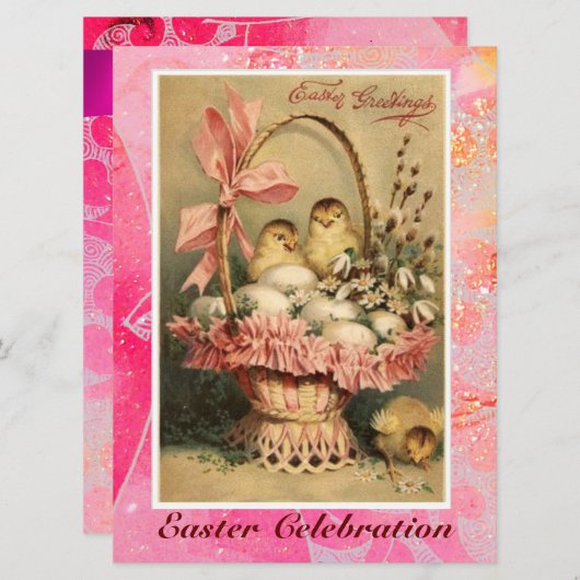 ELEGANTER BASKET,KIKEN,BLUME UND OSTEREIER EINLADUNG (Vorne/Hinten)