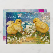 ELEGANTER BASKET,KIKEN,BLUME UND OSTEREIER EINLADUNG (Vorne/Hinten)