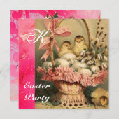 ELEGANTER BASKET,KIKEN,BLUME UND OSTEREIER EINLADUNG (Vorne/Hinten)