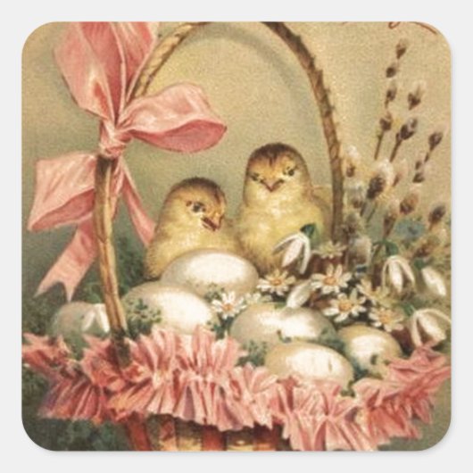 ELEGANTER BASKET,KIKEN,BLUME UND OSTEREIER QUADRATISCHER AUFKLEBER (Vorderseite)