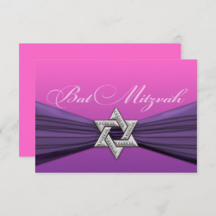Eleganter Bat Mitzvah Star Lila auf jeder Farbe RSVP Karte