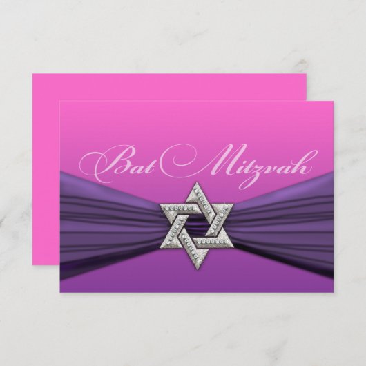 Eleganter Bat Mitzvah Star Lila auf jeder Farbe RSVP Karte (Vorne/Hinten)