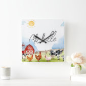 Eleganter Bauernhof Red Barnyard Farm Animal Custo Quadratische Wanduhr (Zuhause)