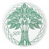 Eleganter Baum des grünen Glitzer Yoga Monogramm Keramikknauf (Vorderseite)