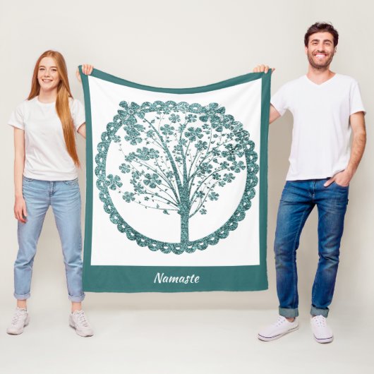 Eleganter Baum des Lebens Blauer Glitzer Namaste Fleecedecke (Beispiel)
