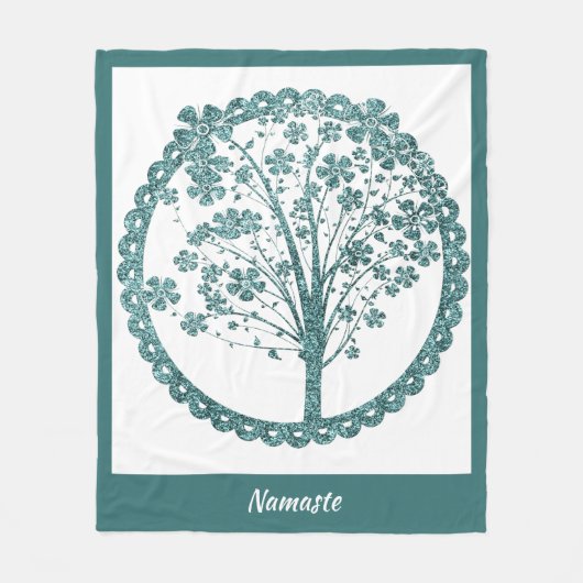 Eleganter Baum des Lebens Blauer Glitzer Namaste Fleecedecke (Vorderseite)