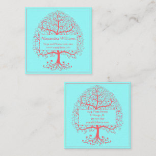 Eleganter Baum des Lebens Rosa Pastel Personalisie Quadratische Visitenkarte