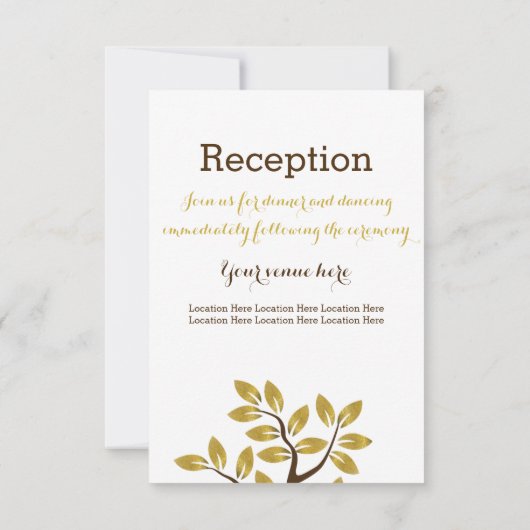 Eleganter Baum, Goldfolie Blätter Hochzeitsempfang Einladung (Rückseite)