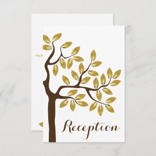 Eleganter Baum, Goldfolie Blätter Hochzeitsempfang Einladung (Vorne/Hinten)