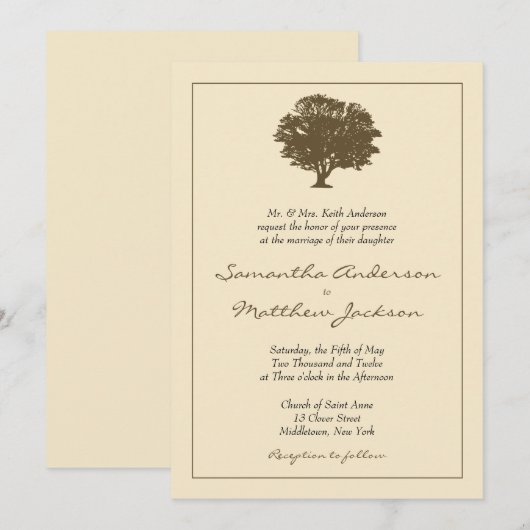 Eleganter Baum Hochzeit Einladung (Vorne/Hinten)