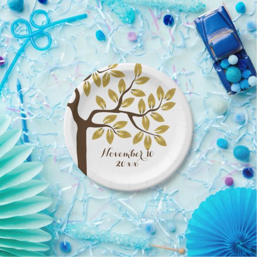 Eleganter Baum mit Goldfolie Blätter Moderne Hochz Pappteller (Party)