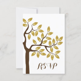 Eleganter Baum mit Goldfolie Blätter Moderne Hochz RSVP Karte
