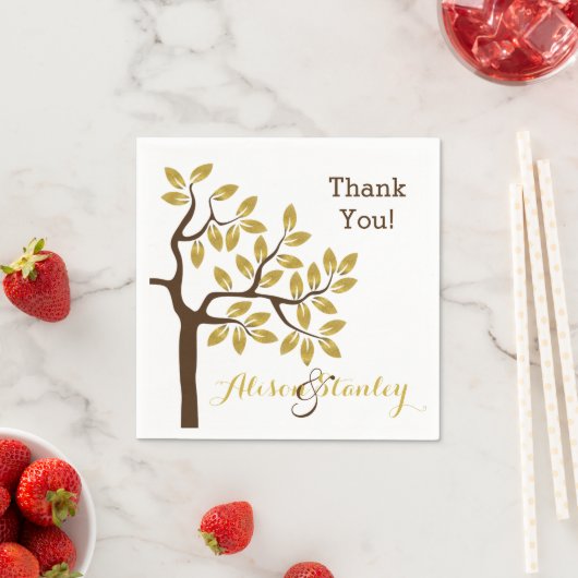 Eleganter Baum mit Goldfolie Blätter Moderne Hochz Serviette (Beispiel)