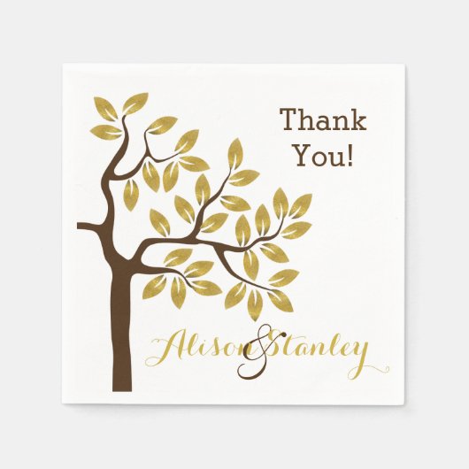 Eleganter Baum mit Goldfolie Blätter Moderne Hochz Serviette (Vorderseite)