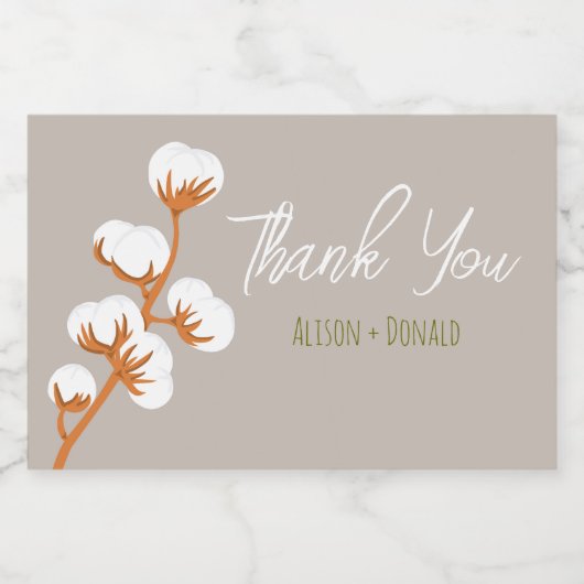 Eleganter Baumwollzweig "Danke", kundenspezifisch Schaumweinetikett (Einzelnes Label)