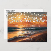 Eleganter Beach Sunset Save the Date Ankündigungspostkarte (Vorne/Hinten)