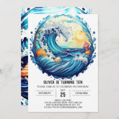 Eleganter Beach Waves Kindergeburtstag Einladung (Vorne/Hinten)