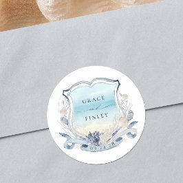 Eleganter Beach Wedding Wappen Coastal Chic Runder Aufkleber