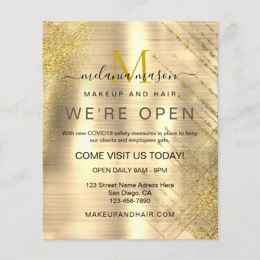 Eleganter Beauty Metallic Gold Funkelnd Glitzer Fl Flyer (Vorne)