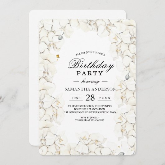 Eleganter Beauty White Orchids Rahmen Einladung (Vorne/Hinten)