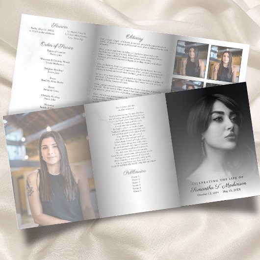 Eleganter Beerdigungsservice aus schwarzem und wei Dreifach-gefaltete Programmkarte