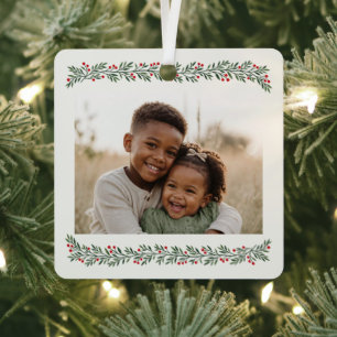 Eleganter Beeren-Weihnachtsgirlande-Rahmen-Foto Ornament Aus Metall