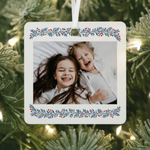 Eleganter Beeren-Weihnachtsgirlande-Rahmen-Foto Ornament Aus Metall