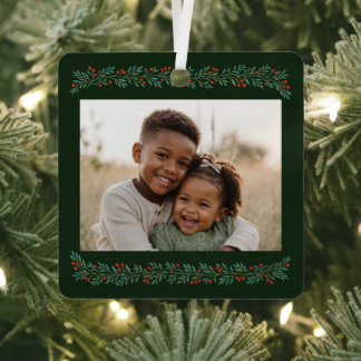 Eleganter Beeren-Weihnachtsgirlande-Rahmen-Foto Ornament Aus Metall
