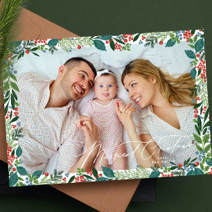 eleganter Beerenrahmen fröhlichstes Weihnachtsfoto Feiertagskarte