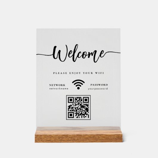Eleganter Begrüßungsskript WIFI QR Code Mattiert Acrylschild (Vorderseite)