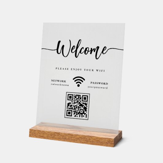 Eleganter Begrüßungsskript WIFI QR Code Mattiert Acrylschild (Winkel)
