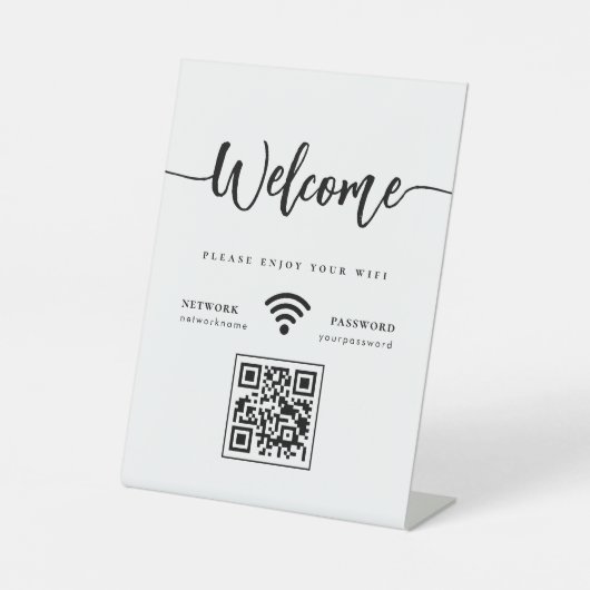 Eleganter Begrüßungsskript WIFI QR Code Sockelschild (Vorderseite)