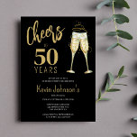 Eleganter Beifall zu 50 Jahren 50. Geburtstagspart Einladung<br><div class="desc">Moderne Imitate goldene angesagte Handschrift jubelt auf 50 Jahre Schwarze Geburtstagsfeier mit Champagnerbrille.</div>