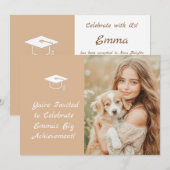 Eleganter Beige Abschluss Einladung (Vorne/Hinten)