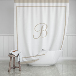 Eleganter Beige Border Script Monogram Letter Duschvorhang