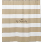Eleganter Beige Braun Handschrift Familienname Duschvorhang (Vorderseite)