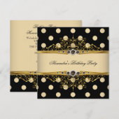 Eleganter Beige Cream Gold Black Polka Geburtstag  Einladung (Vorne/Hinten)