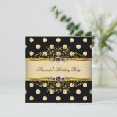 Eleganter Beige Cream Gold Black Polka Geburtstag  Einladung (Stehend Vorderseite)