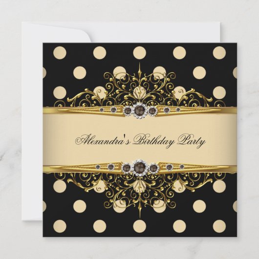 Eleganter Beige Cream Gold Black Polka Geburtstag  Einladung (Vorderseite)