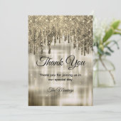 Eleganter beige goldtropfender Glitzer vielen Dank Karte (Stehend Vorderseite)