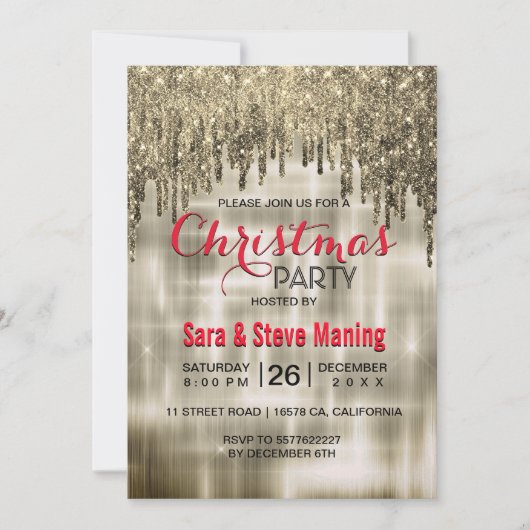 Eleganter beige goldtropfender Glitzer Weihnachten Einladung (Vorderseite)