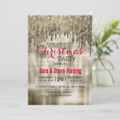 Eleganter beige goldtropfender Glitzer Weihnachten Einladung (Stehend Vorderseite)