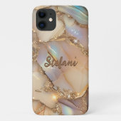 Eleganter Beige Holographic Glitzer Alcohol Ink Case-Mate iPhone Hülle (Rückseite)