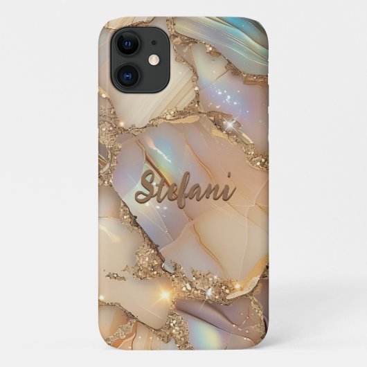 Eleganter Beige Holographic Glitzer Alcohol Ink Case-Mate iPhone Hülle (Rückseite)