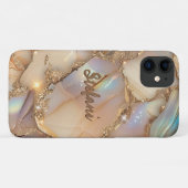 Eleganter Beige Holographic Glitzer Alcohol Ink Case-Mate iPhone Hülle (Rückseite (Horizontal))